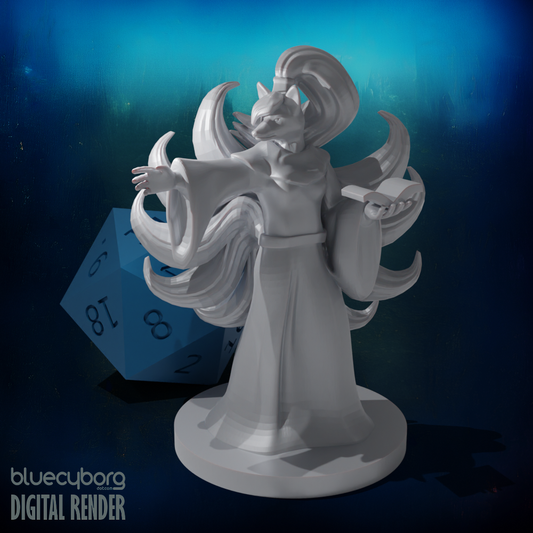 Kitsune Female Mage with Nine Tails 28mm Scale Miniature