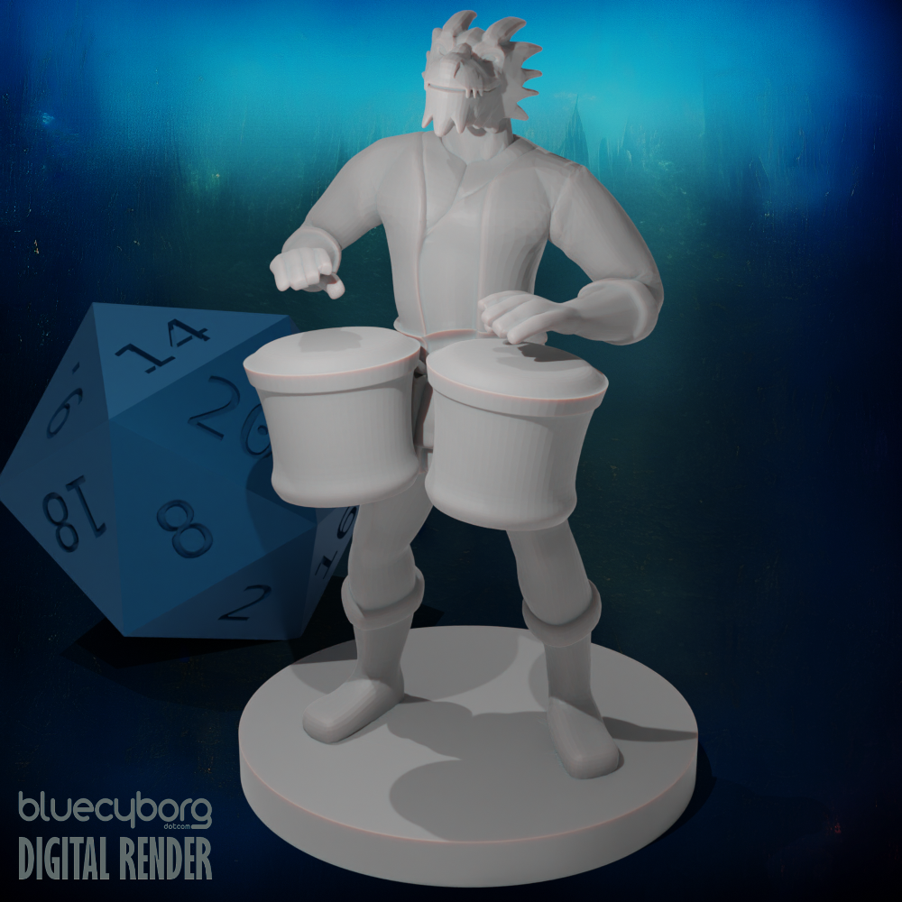 Male Dragonborn Bard with Bongos 28mm Scale Miniature