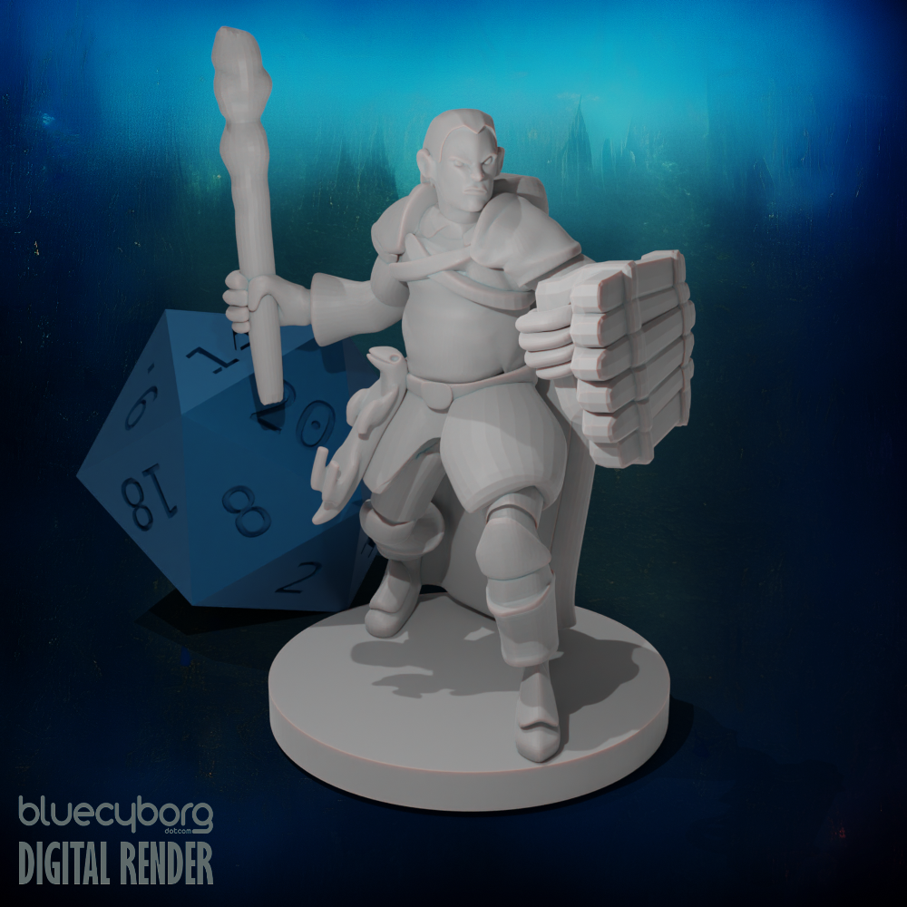 Male Human Druid Club and Shield 28mm Scale Miniature