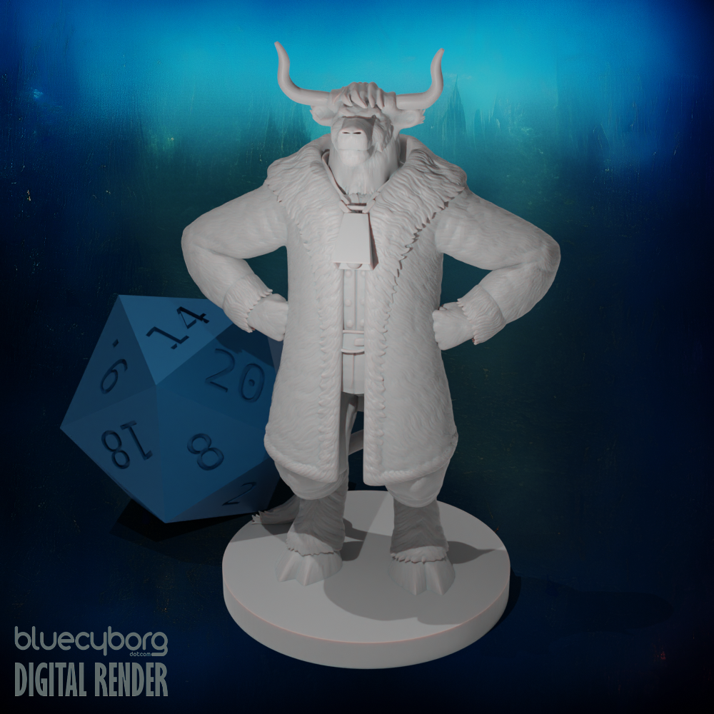 Minotaur Male Bard with big fur coat 28mm Scale Miniature