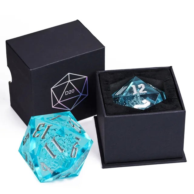 55mm D20 Chonk - Crystal Blue Bubbles