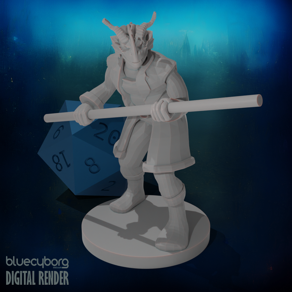 Red Dragonborn male Monk with Staff 28mm Scale Miniature