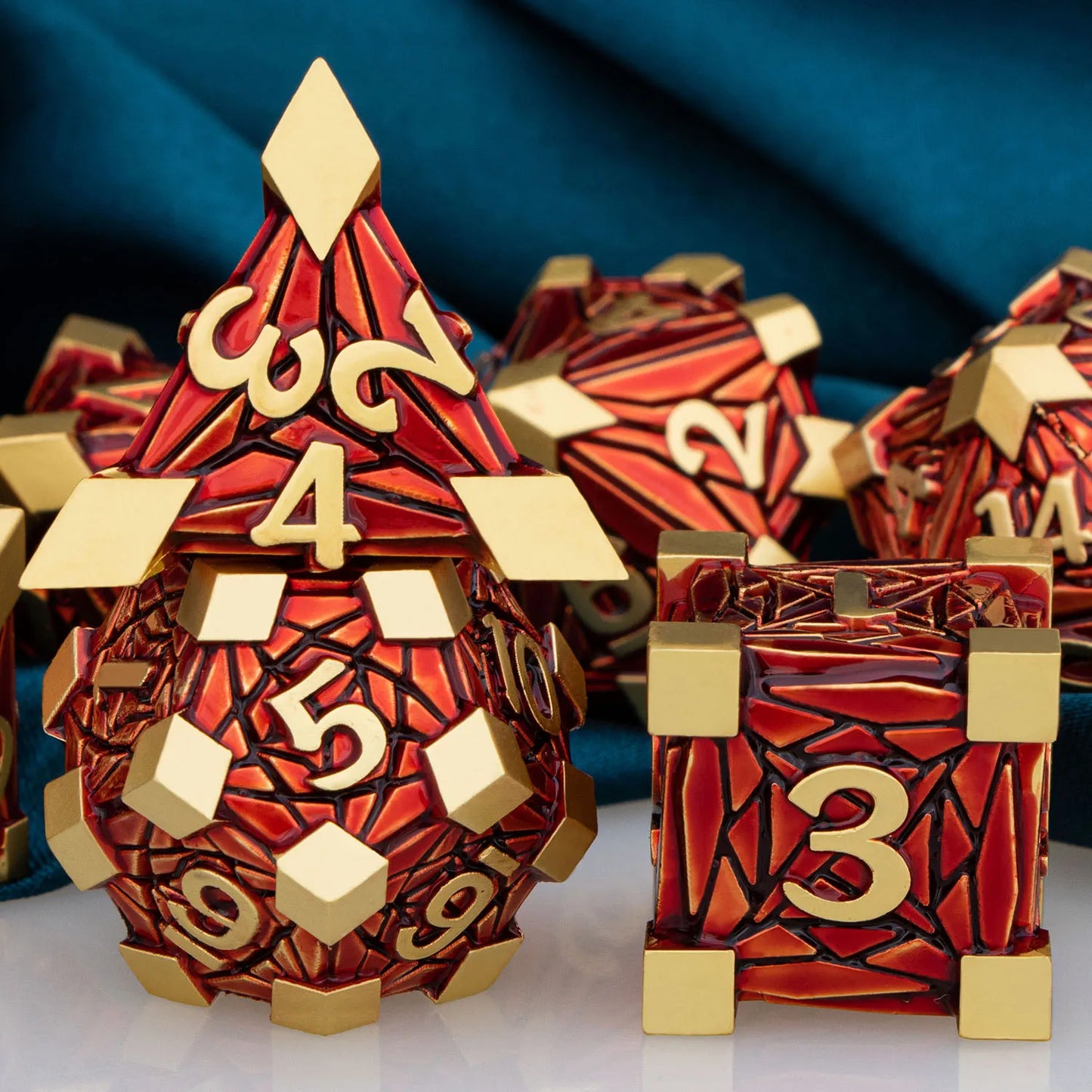 Metal Dice Set - Embercrest - Red / Rose Gold