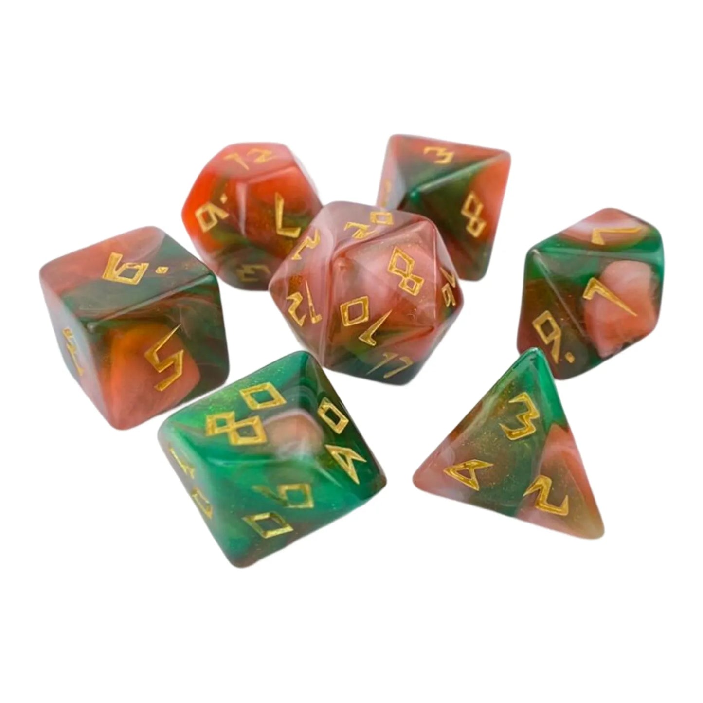 Rune Font Dice Set - Green Orange