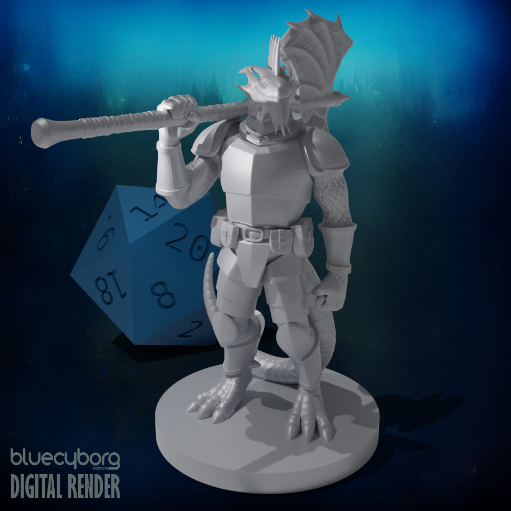 Silver Dragonborn War Cleric with Maul Axe Combo 28mm Scale Miniature