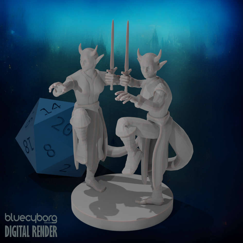 Tiefling Female Monk - Twins 28mm Scale Miniature