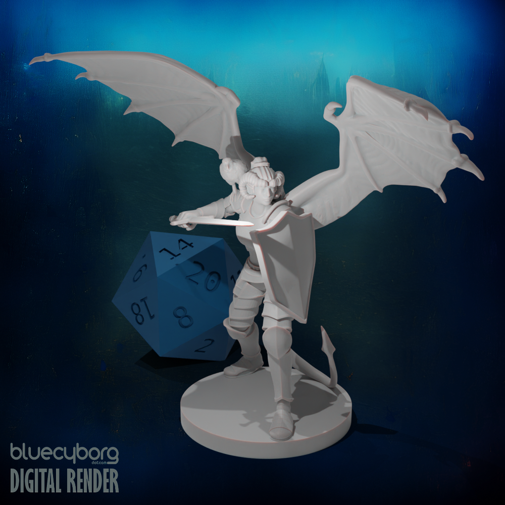 Tiefling Female Paladin Winged 28mm Scale Miniature