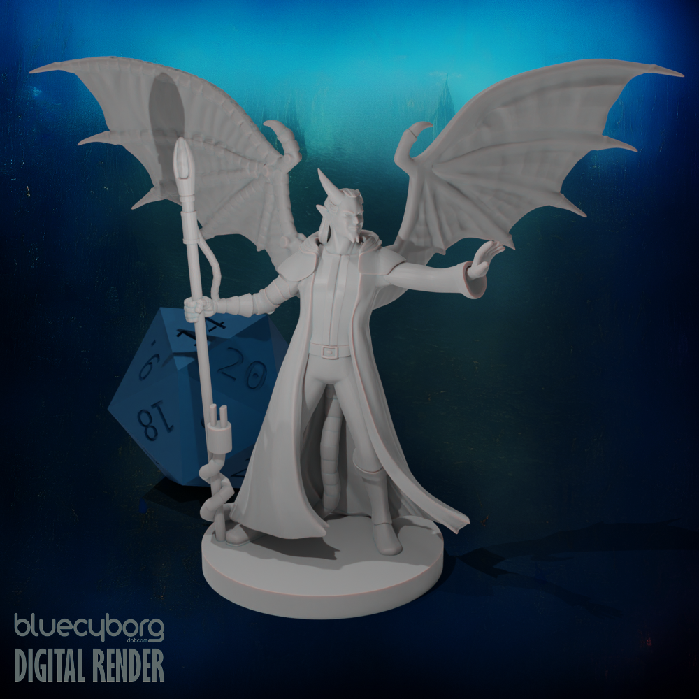 Tiefling Male Warlock with Warforged Limbs 28mm Scale Miniature