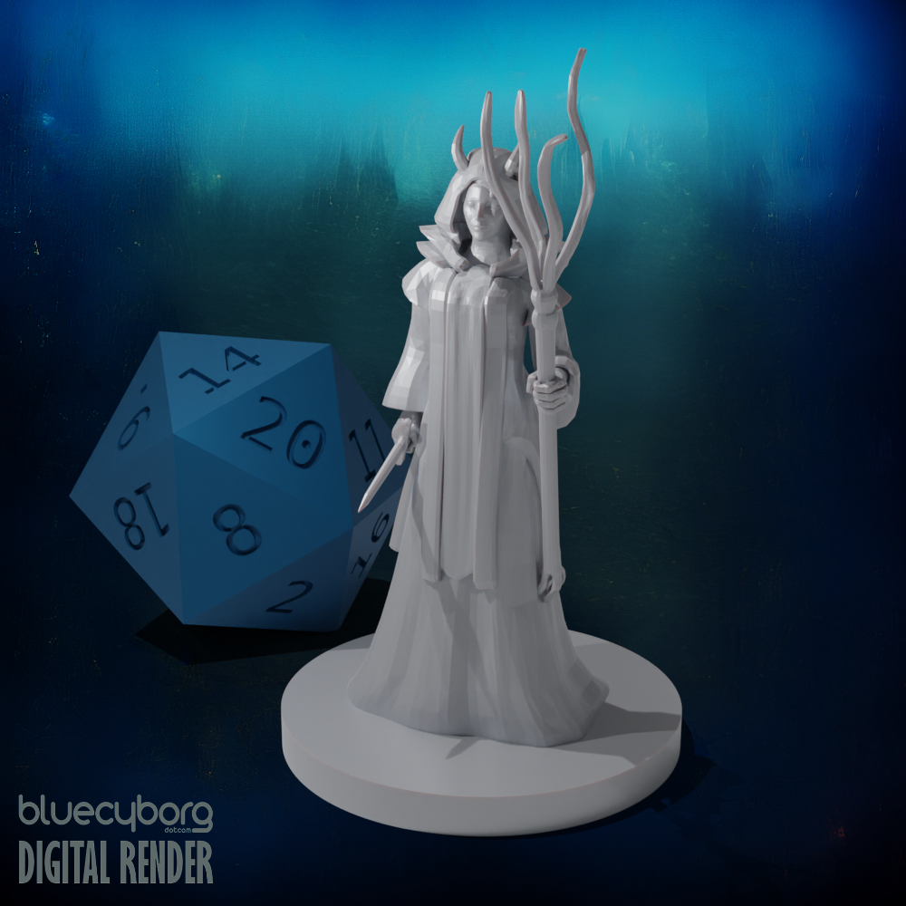 Tiefling Wizard with Archmage Robes and Tentacle Staff 28mm Scale Miniature