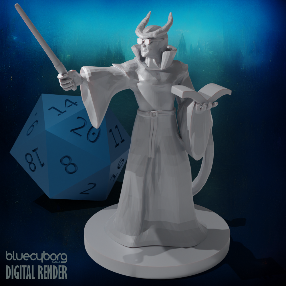 Tiefling Wizard with Glasses 28mm Scale Miniature