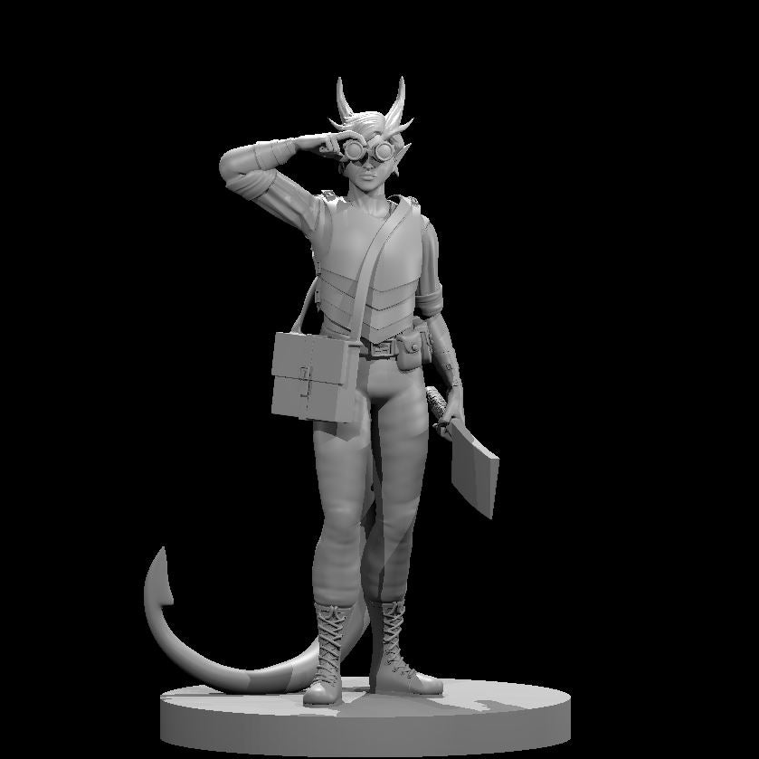 Tiefling Female Artificer 1 w Butcher Knife - 28mm Scale Miniature