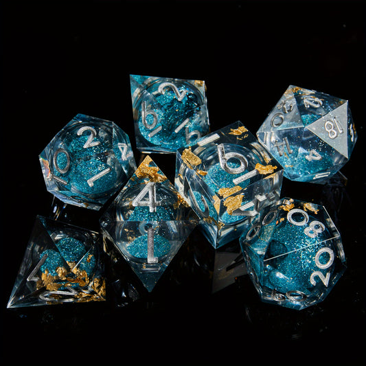 Liquid Core Dice Set - Quicksand Gold Leaf Blue