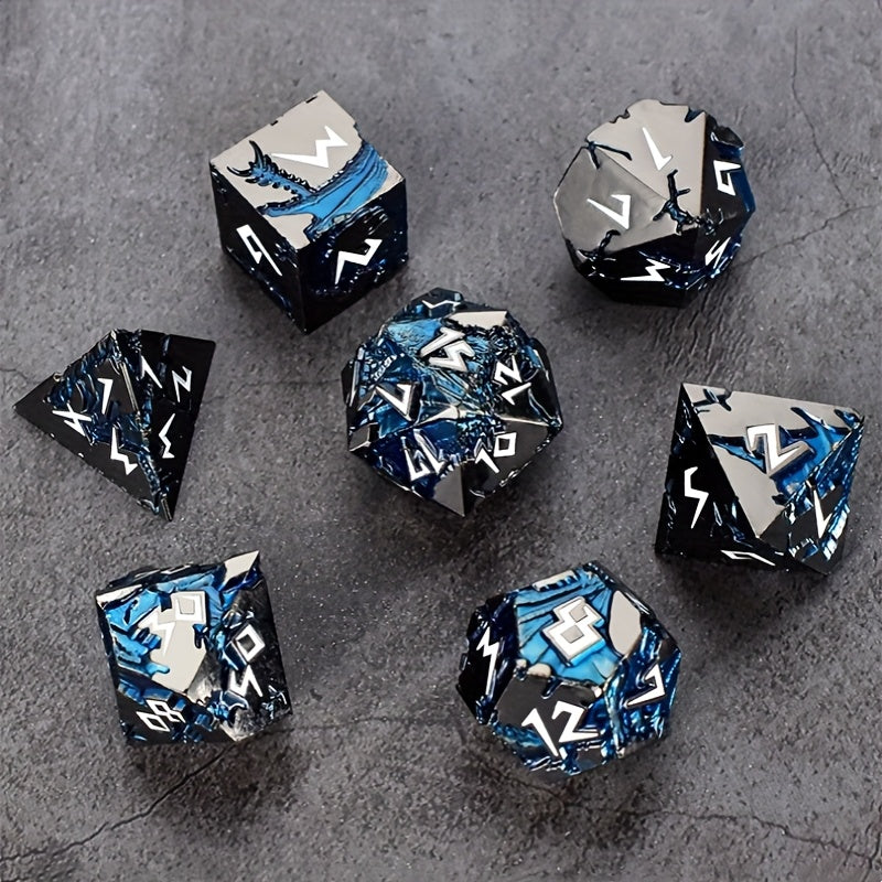 Metal Dice Set - Blue Dagonite Ore