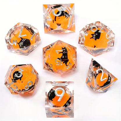 Liquid Core Dice Set - Kitty Sparkles Orange