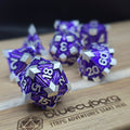 Amethyst Embercrest purple and silver metal RPG dice set