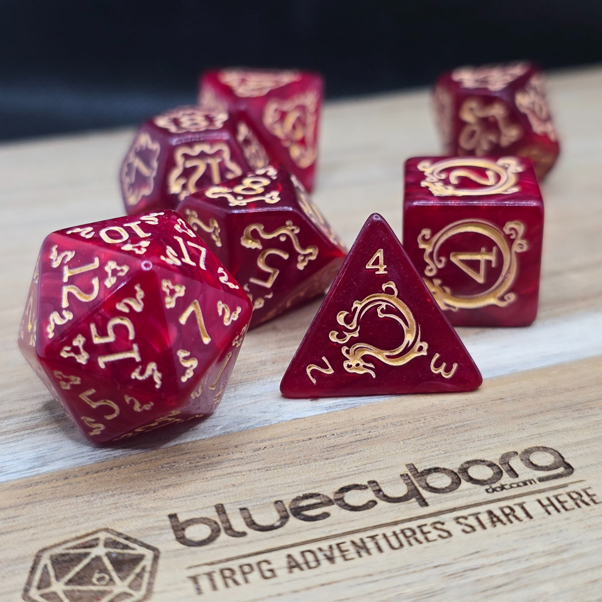 Crimson Oath Arcane Scroll acrylic dice set