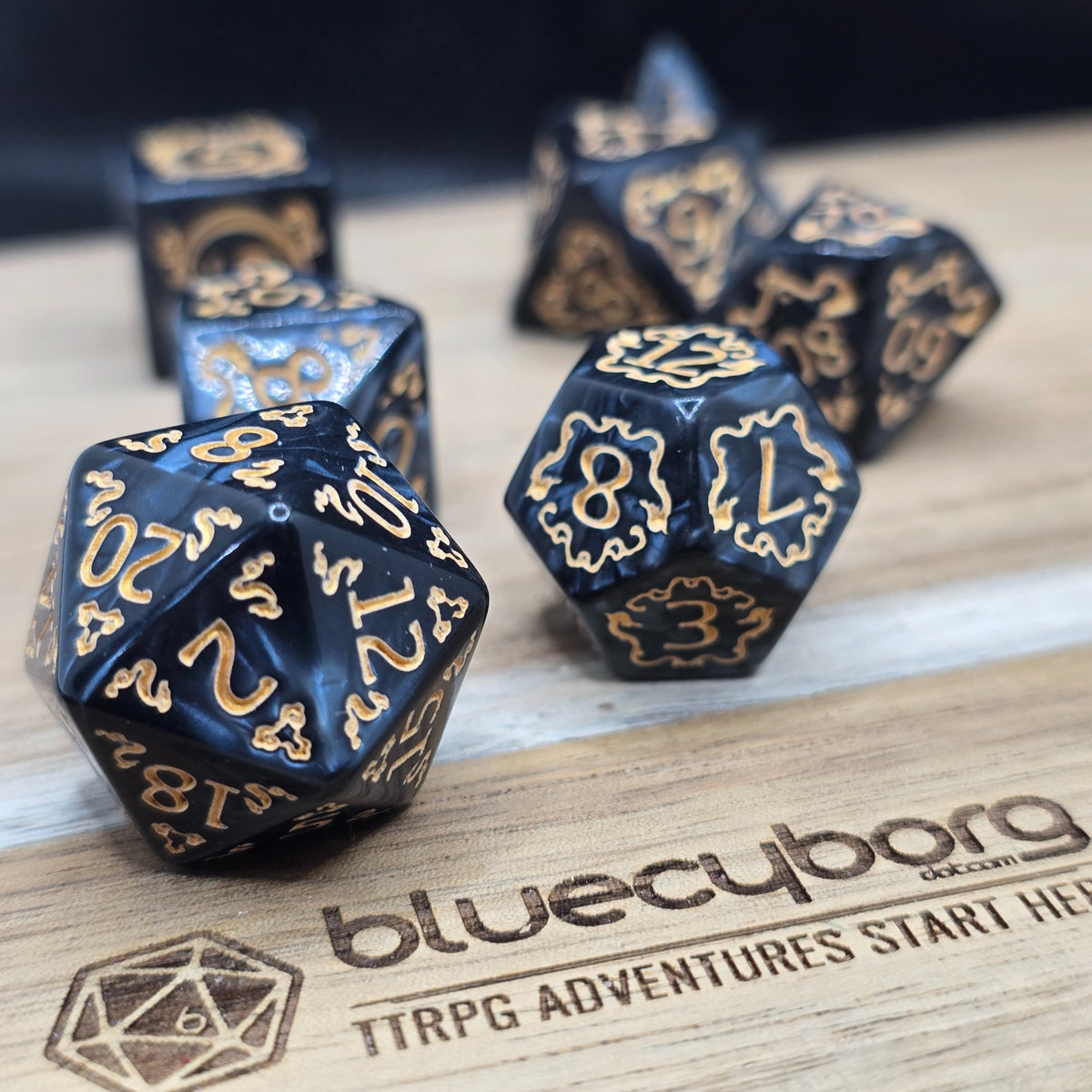 Obsidian Whisper Arcane Scroll acrylic dice set