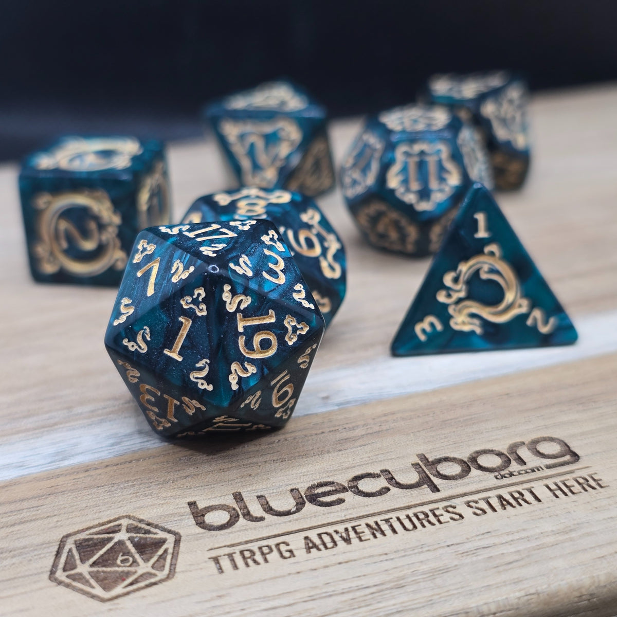 Tidal Veil Arcane Scroll acrylic dice set