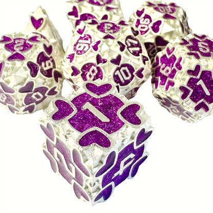 Metal Dice Set - Hearts - Silver / Purple