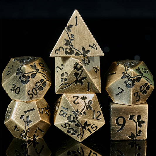 Metal Dice Set - Floral - Ancient Bronze Black Flower