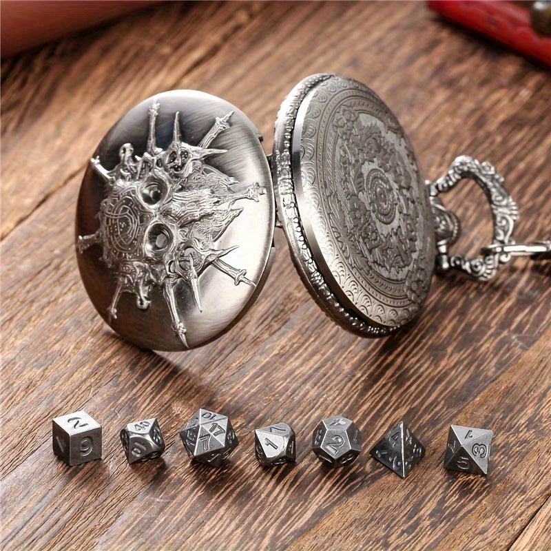 Mini Metal Dice Set With Pocket Watch Case - Wizard