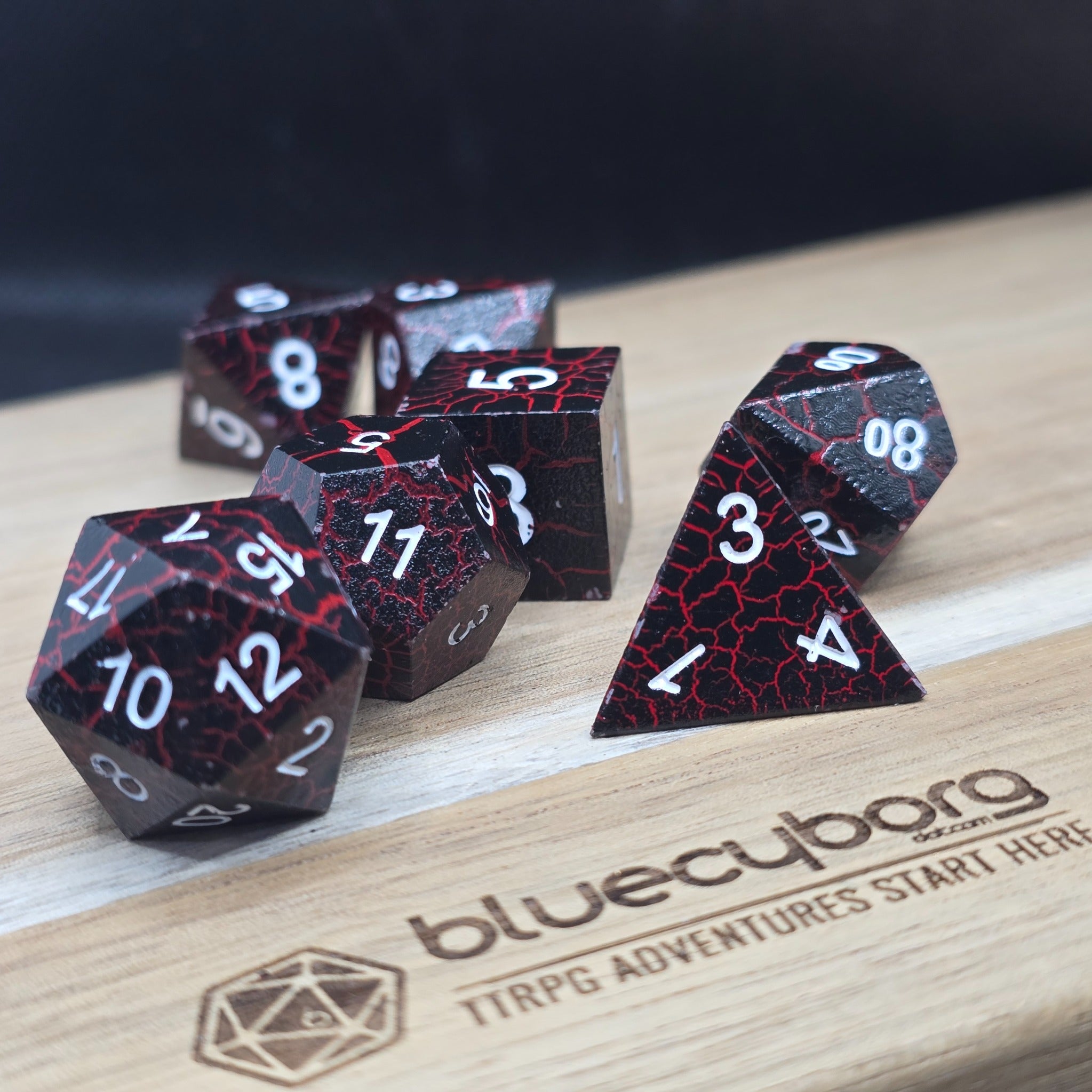 Crimson Rift black and red solid metal dice set
