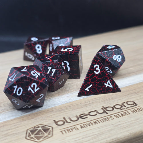 Crimson Rift black and red solid metal dice set