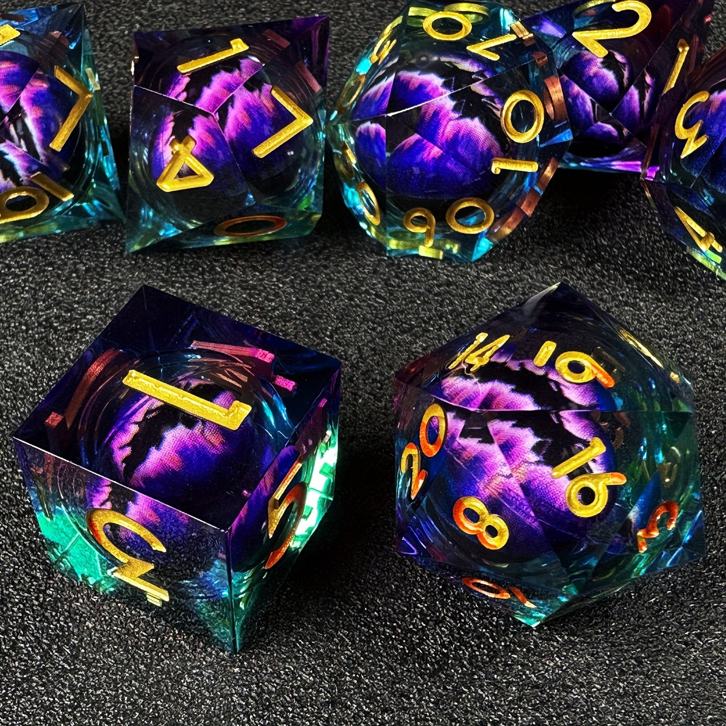 Liquid Core Dice Set - Dragon Eye Blue / Purple / Gold