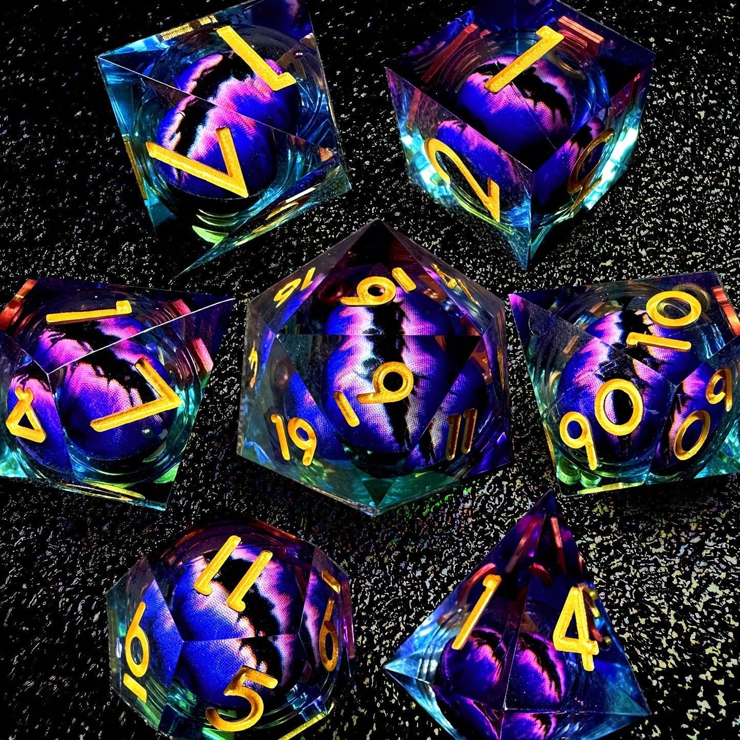 Liquid Core Dice Set - Dragon Eye Blue / Purple / Gold