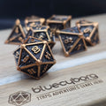 Copperbound Relic antique bronze and black metal RPG dice set