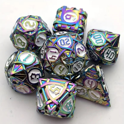 Metal D20 Polyhedral 7 Piece Dice Set - Endless Ribbon (Rainbow)
