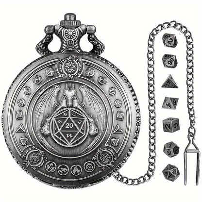 Mini Metal Dice Set With Pocket Watch Case - Dragon Flight