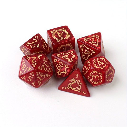 Dragon Runes Dice Set - Gilded Red