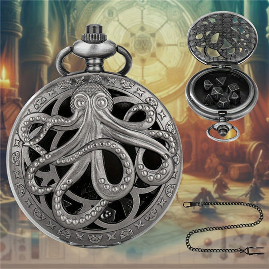 Mini Metal Dice Set With Pocket Watch Case - Octopus