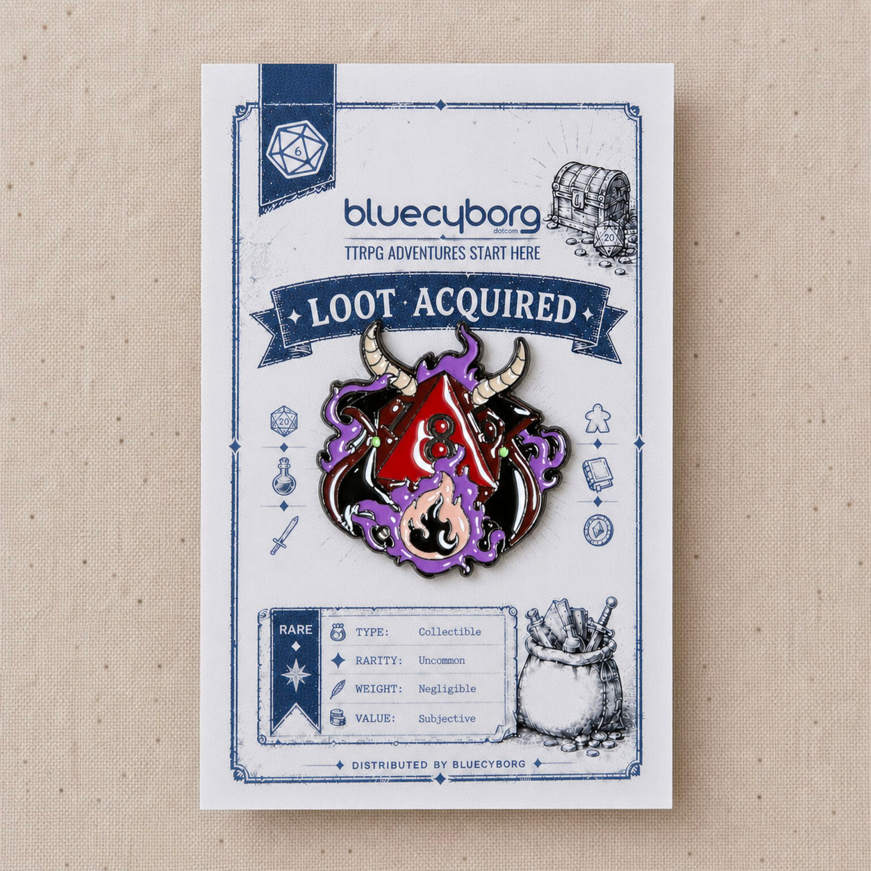 D8 Demon Dice enamel pin badge