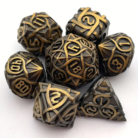 Metal D20 Polyhedral 7 Piece Dice Set - Endless Ribbon (Bronze)