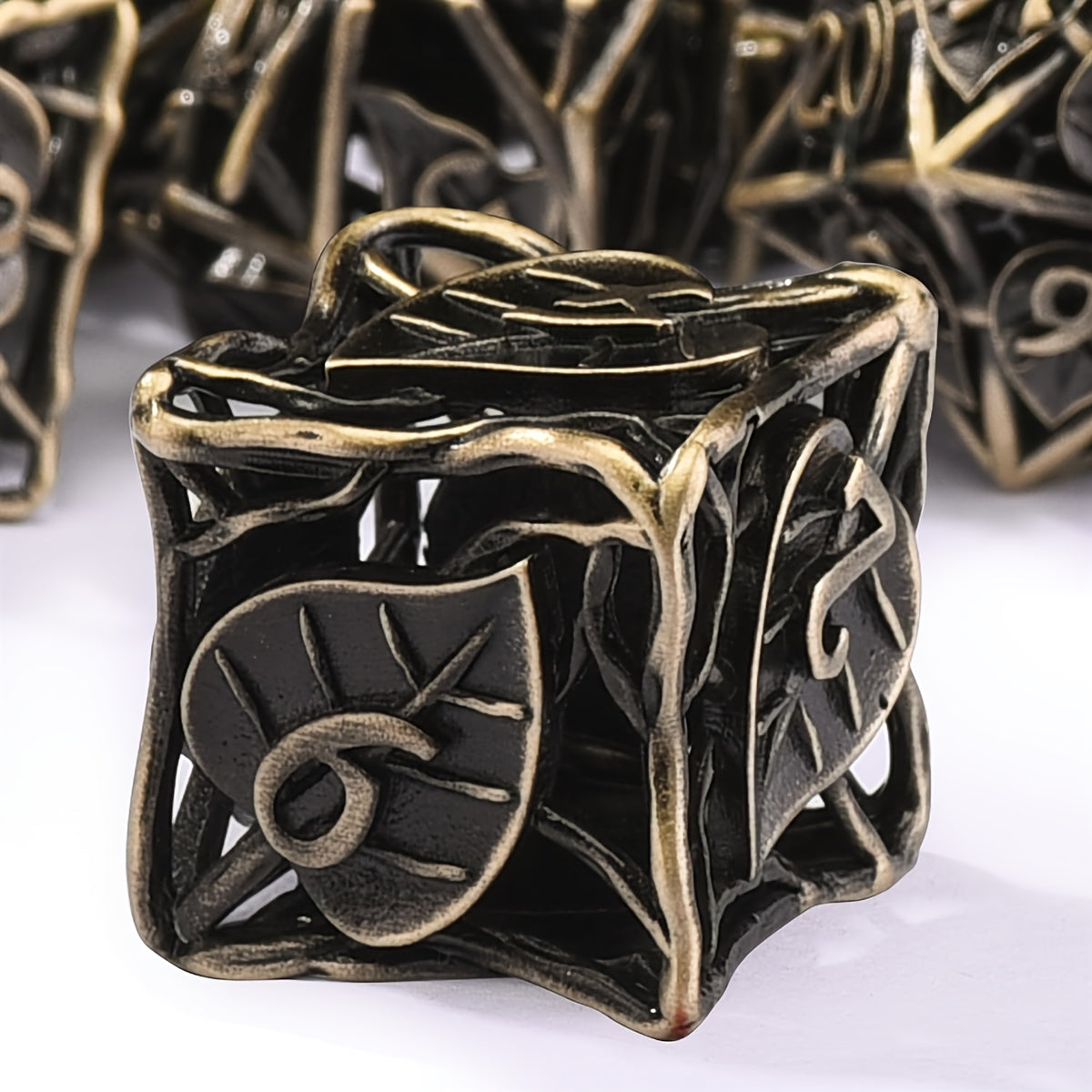 Metal Dice Set - Hollow Enchanted Leaf Ancient Bronze