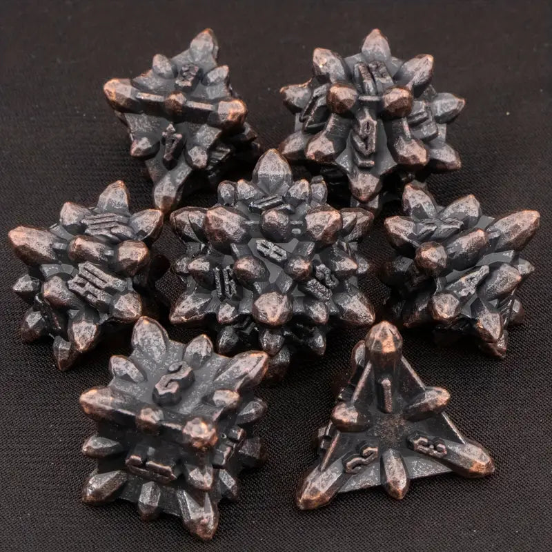 Metal D20 Polyhedral 7 Piece Dice Set - Crystal Formations Copper