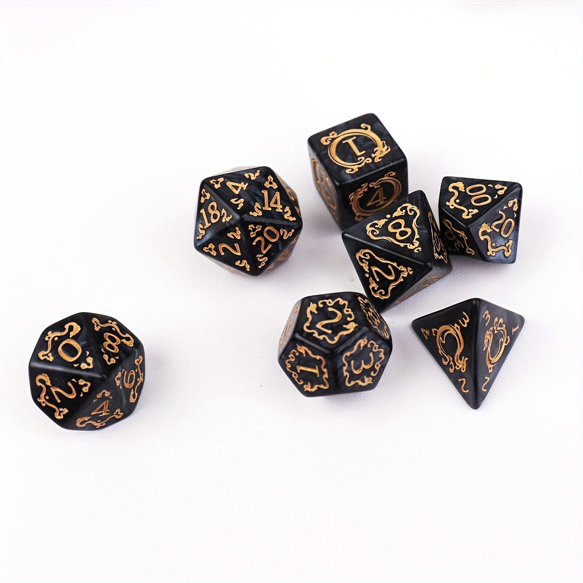 Dragon Runes Dice Set - Gilded Black