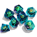 Dragon Eye Orchid Green - Moving Eye - Liquid Core Resin Dice Set