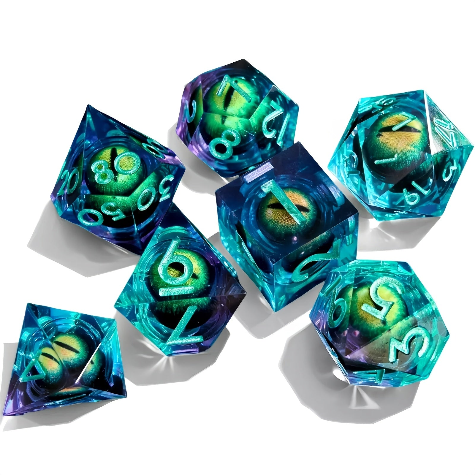 Dragon Eye Orchid Green - Moving Eye - Liquid Core Resin Dice Set