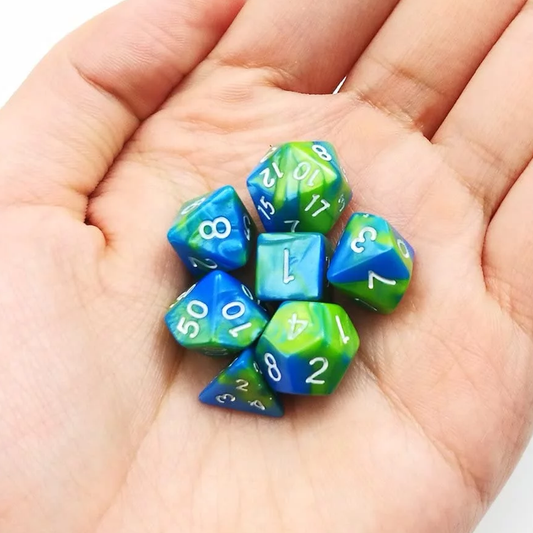 D20 Polyhedral 7 Piece Dice Set - Mini Elemental - Aquamarine