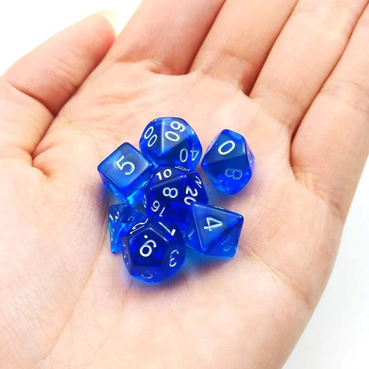 D20 Polyhedral 7 Piece Dice Set - Mini Gem - Blue