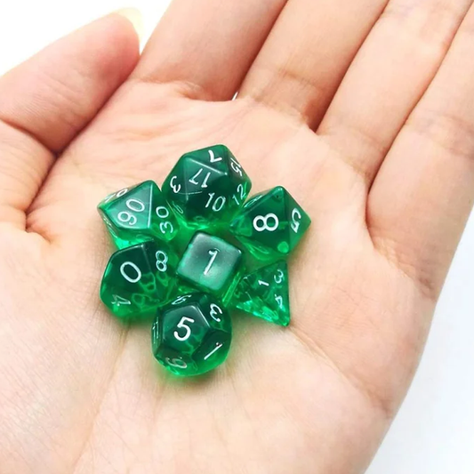 D20 Polyhedral 7 Piece Dice Set - Mini Gem - Green