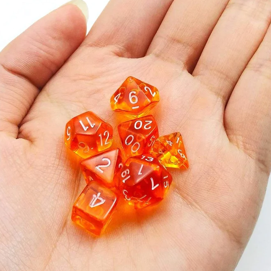 D20 Polyhedral 7 Piece Dice Set - Mini Gem - Orange