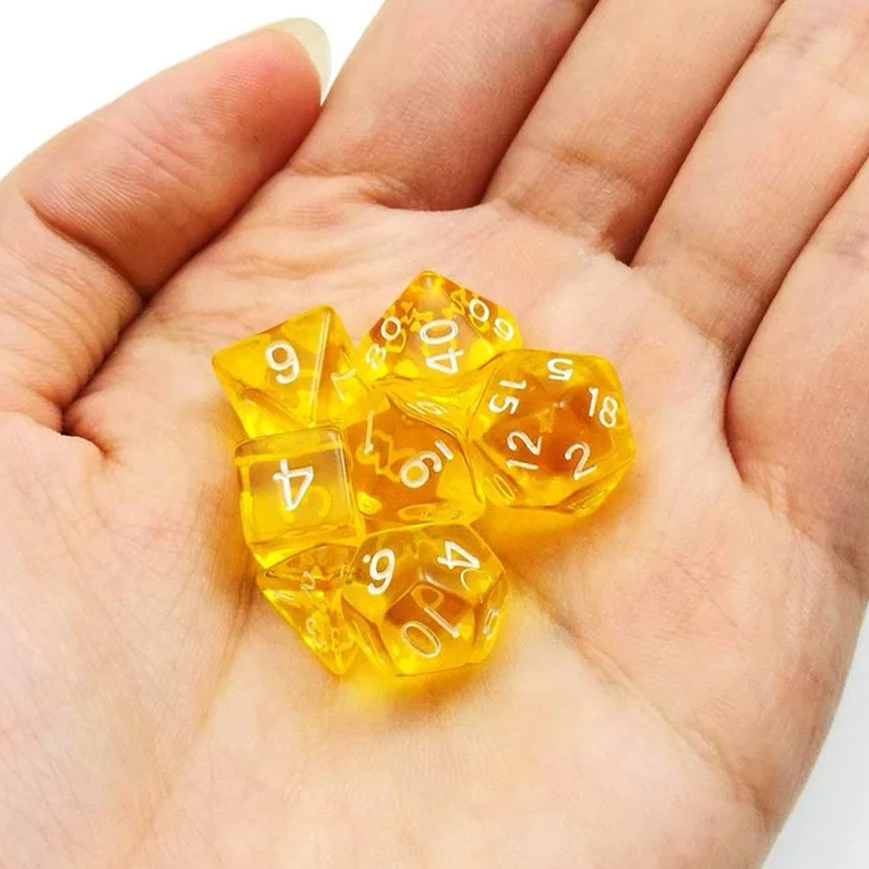 D20 Polyhedral 7 Piece Dice Set - Mini Gem - Yellow