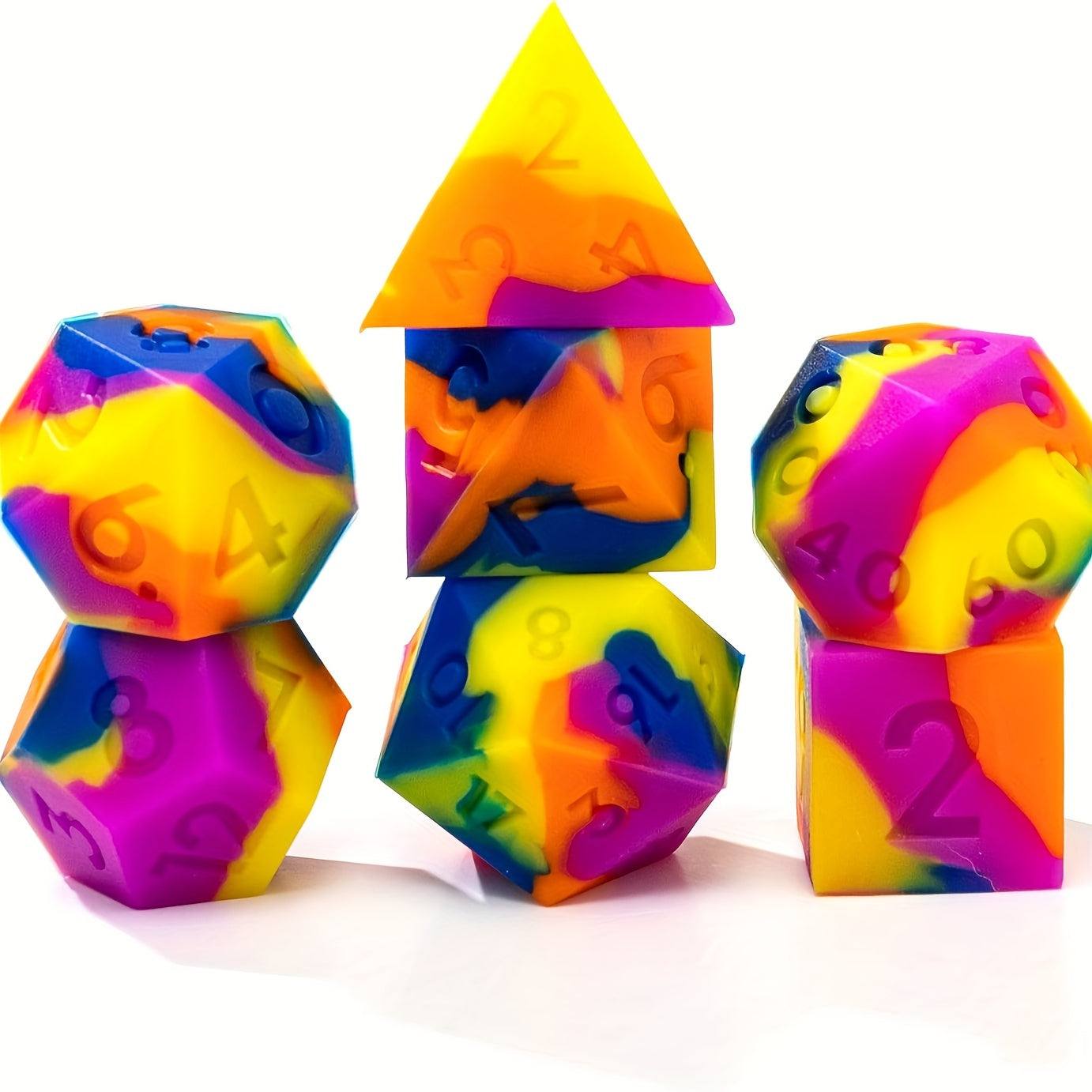 Sharp Edge Squishy Silicone Dice Set - Rainbow