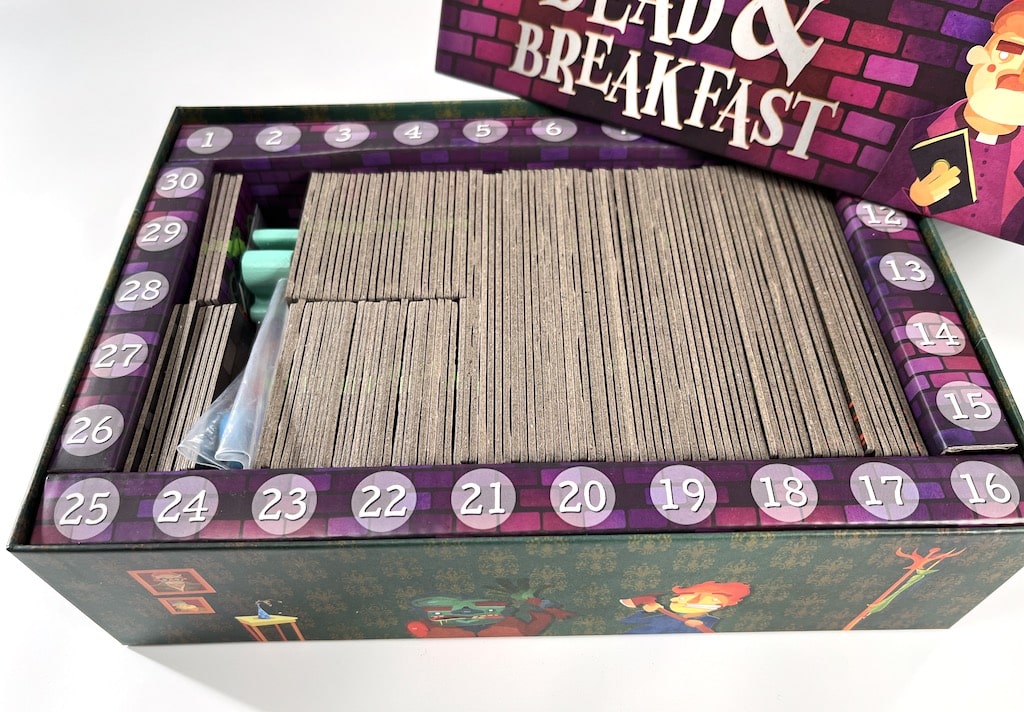 Dead and Breakfast box interior, tiles and game components