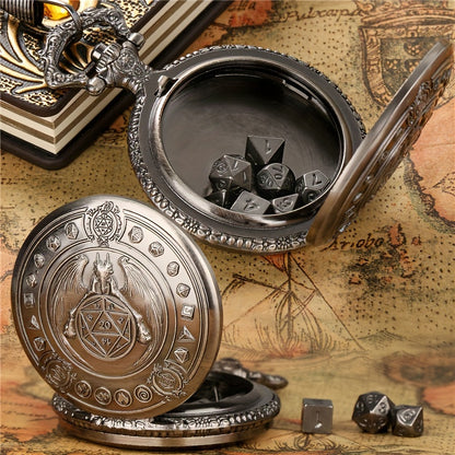 Mini Metal Dice Set With Pocket Watch Case - Dragon Flight