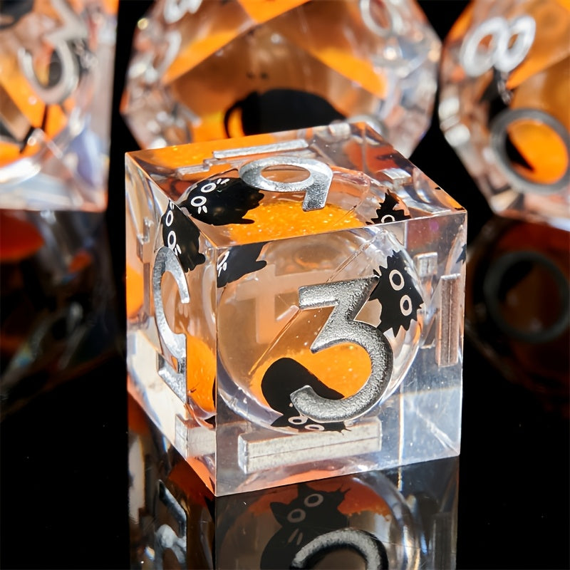 Liquid Core Dice Set - Kitty Sparkles Orange